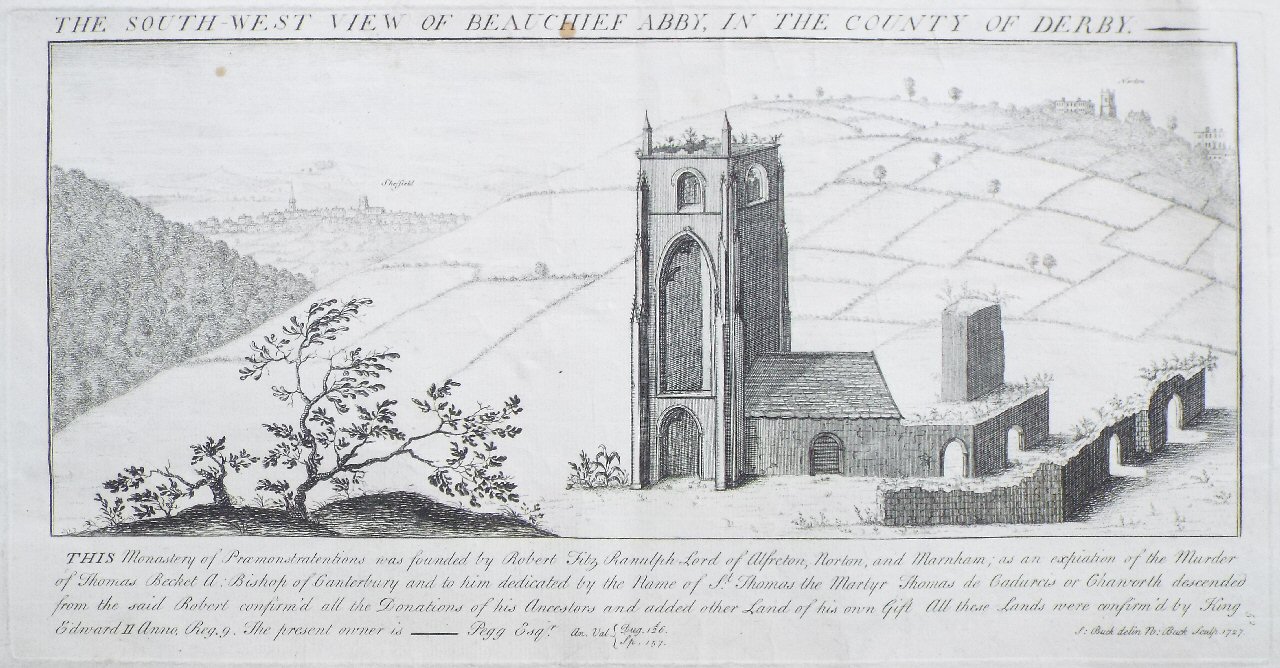 Print - The South-West View of Beauchief Abby, in the County of Derby. - Buck